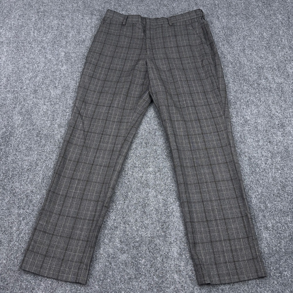NEW Express Dress Pants Men 34x32 Glen Plaid Slim Fit Wool Blend Trouser HEM 30"